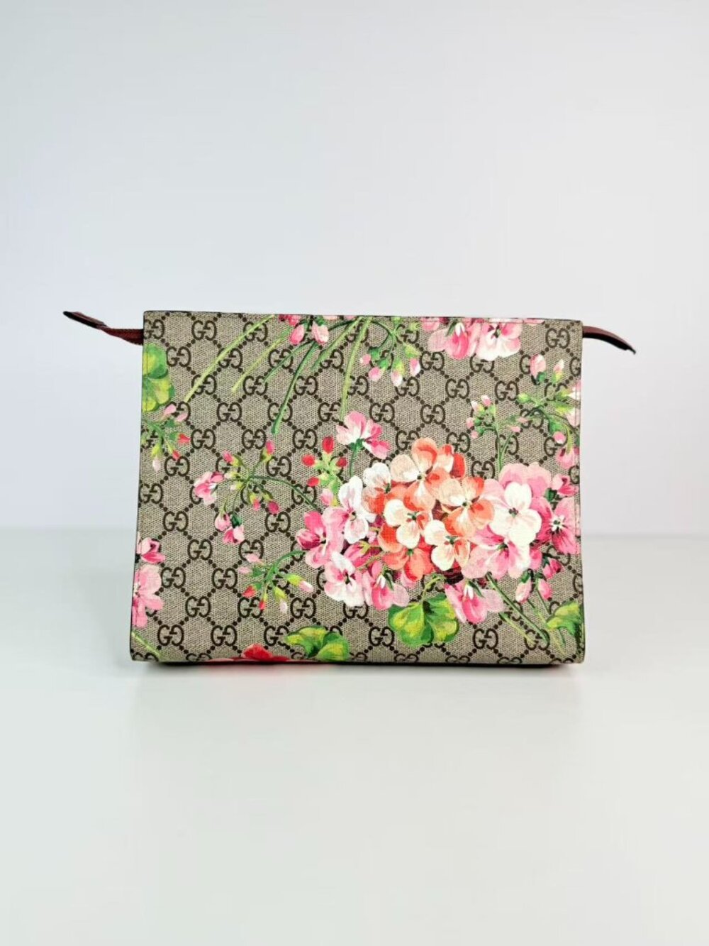 Gucci GG Blooms Floral Print Supreme Canvas Zip Pouch Clutch Cosmetic Bag